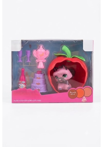 Sevimli Minişler Işıklı Elma Yuvalı Pet Shop Oyun Seti Kaleme Takılabilir Pembe Köpek Figürlü Ve Aksesuarlı Çocuk Oyuncağı