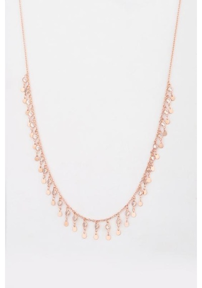 Taşlı Pullu Sallantılı Gümüş Kolye Rose Gold