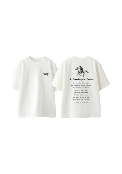 Thewert A Cowboy's Code Tasarım Sırt Baskılı Pamuk Beyaz Oversize T-shirt
