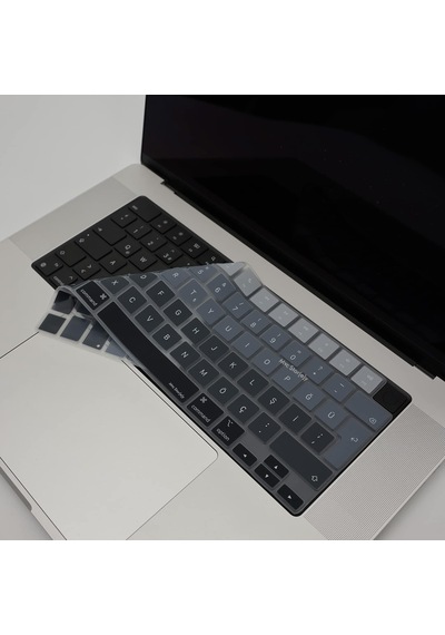 Macbook Türkçe Q Klavye Koruyucu M1-m5 A2681 A3113 A3240 A3449 A2442 A3426 A3434 A2485 A3429 Air 13.6-15.3 Pro 14-16 Neo 13 Silikon Keyboard Cover Touch Id Siyah Gri