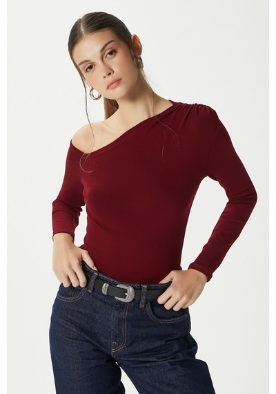 Ritnice Kadın Maje Lux Touch Omuz Detay Bordo Bluz Bordo