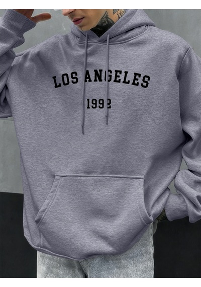 Startmore Startmorelos Angeles 1992 Mektup Tasarım Kapüşonlular Erkekler Sonbahar Moda Cep Hoody Rahat Polar Sok Gri
