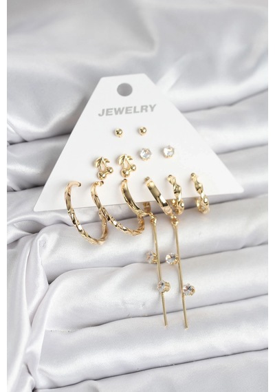 Buğz Gold Renk 6 Çift Pirinç Kadın Küpe Seti Diğer 60945121
