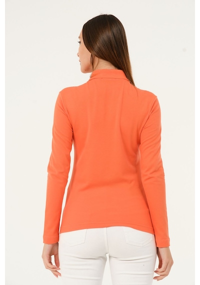 Msw Kadın Uzun Kollu Regular Fit Polo Yaka T-shirt Coral