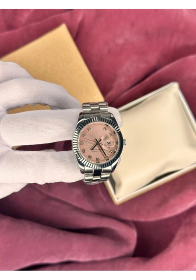 Pembe Kadranlı Datejust Kadın Kol Saati Gümüş