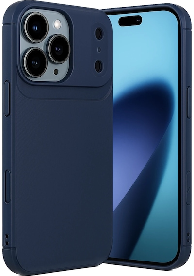Apple Uyumlu iPhone 17 Pro Kılıf Karbon Silikon Case Kapak Lacivert