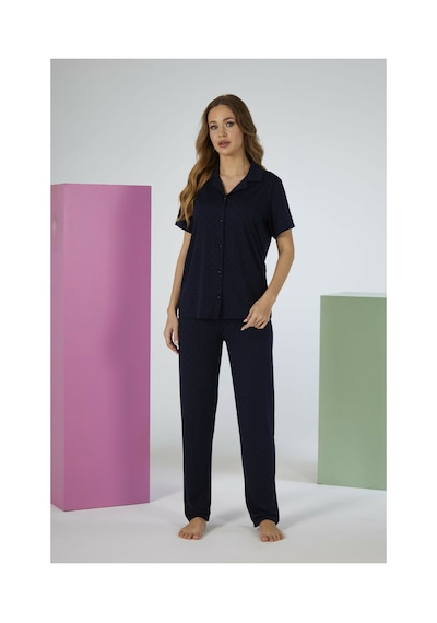 Estiva Kadın Lacivert Kısa Kollu Önden Düğmeli Soft Pijama Takımı Çok renkli