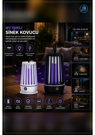 Sinek Kovucu Uv Işıklı Usb Şarjlı Sessiz Asma Aparatlı Ev Ofis Ba