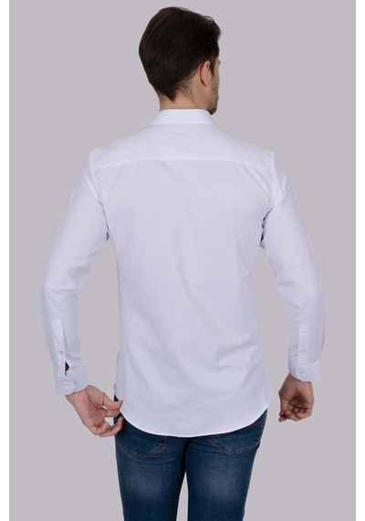 Beyaz Sedef Düğmeli Slimfit Erkek Gömlek + Kutulu Beyaz