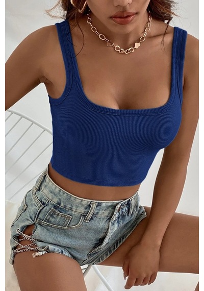 Najmaddin.com Beru Kadın Lacivert Kalın Askılı Crop Top Büstiyer
