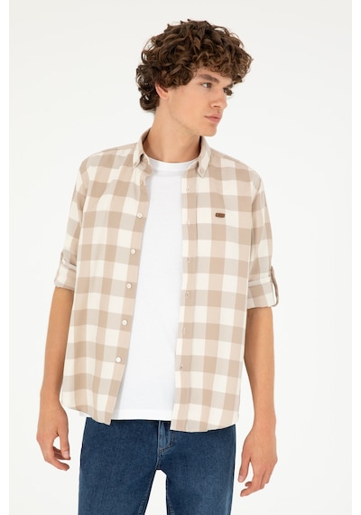U.s. Polo Assn. Erkek Taş Gömlek Desenli 50288856-vr049 Taş