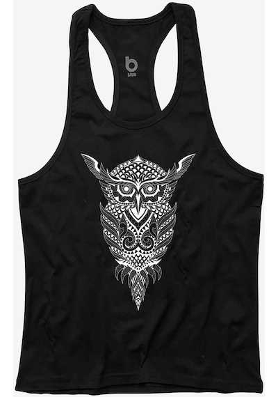 Bluu Owl Fitness Gym Tank Top Sporcu Atleti Siyah