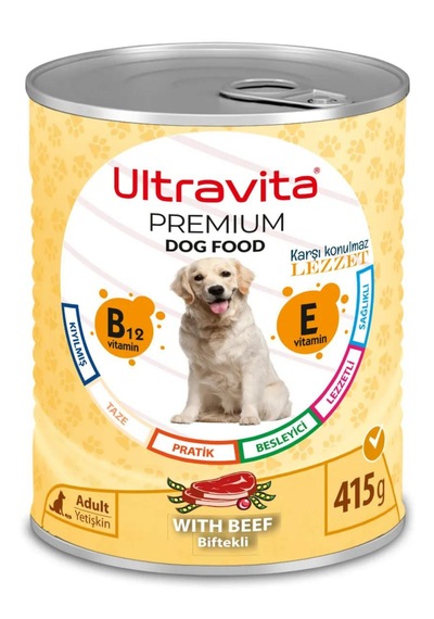 Ultravita Premium Yüksek Proteinli Sığır Etli Konserve Köpek Maması 6 x 415 G