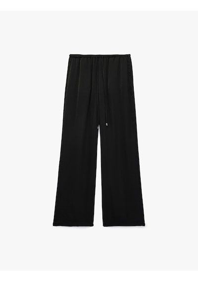 Koton Aerobin Kumaş Straight Fit Cepli Düz Geniş Paça Saten Pantolon Siyah 6sak40384pw