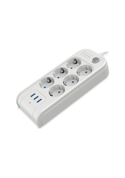 Polosmart Mp18 6 Prizli 3 Usb Çıkışlı Akım Korumalı Uzatma Kablosu 2 Metre Beyaz 2 M