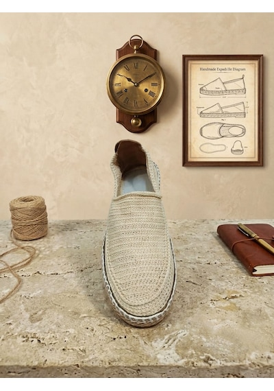 Orifkozmo %100 El Yapımı El Örgüsü Erkek Espadril & Hafif Casual Yazlık Ayakkabı Bej