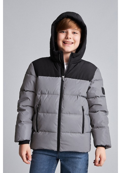 Defacto Su Geçirmez Kapüşonlu Suni Deri Regular Fit Fermuarlı Şişme Mont Erkek Çocuk H0444a826wnrf1 Reflektör-rf1