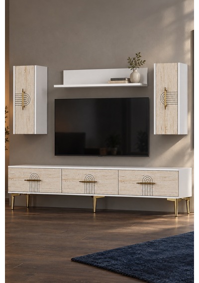 Tvr1815bt İda Tv Ünitesi Takımı Beyaz-traverten 180cm Beyaz - Traverten