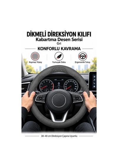 Trobus Mg Zs 2018-2025 Uyumlu Dikmeli Direksiyon Kılıfı Kabartma Desen Gri