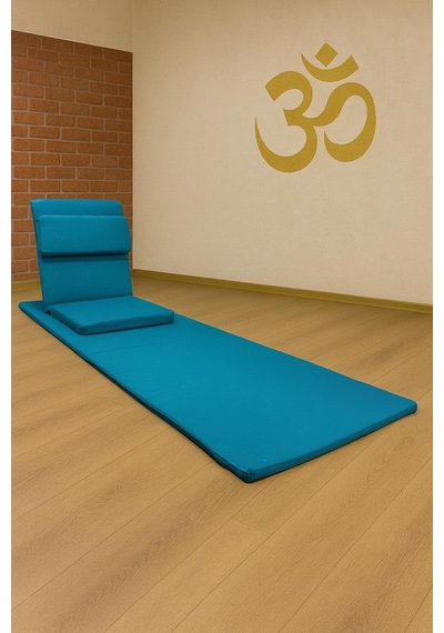 Backjack Meditasyon Sandalyesi Destekli Yer Minderi + 60x180 Kumaş Mat - Backjack 3xl Koyu Petrol Mavisi - Buz Mavisi