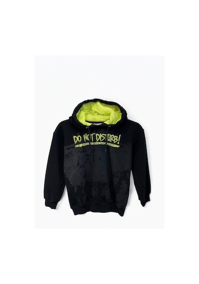 Zekids Erkek Çocuk Orta Kalınlık Kapüşonlu Sweatshirt-15197 Siyah