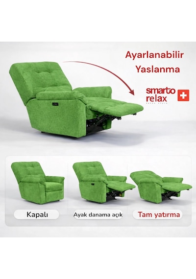 Smarto Relax Porto Comfort Elektrikli Döner Sallanan Tv Koltuğu Kontrol Panelli Ergonomik Polyester Baba Koltuğu Bej