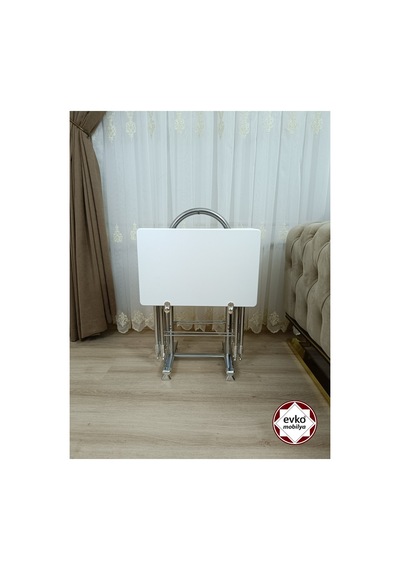 Evko Mobilya Çanta Zigon Sehpa, 4'lü Sehpa, Zigon Sehpa, Servis Sehpası, Mdf Mebran Sehpa, Katlanır Sehpa Beyaz