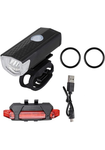 Parlak Bisiklet Scooter Işık Seti Su Geçirmez Güçlü Ön Far Ve Arka Stop Lambası 3 Işık Modu Usb Şarj Siyah