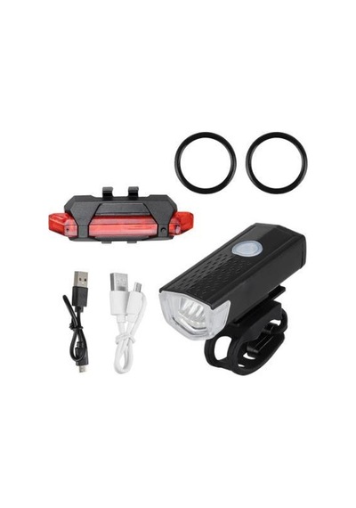 Aqy 300 Lümen Usb Şarjlı Bisiklet Ön Arka Far Stop Işık Seti Siyah