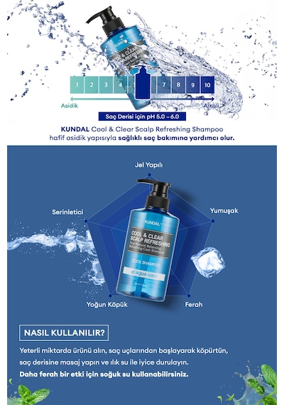 Canlandıcı Ve Ferahlatıcı Saç Bakım Şampuanı Kundal Cool & Clear Scalp Refreshing 500ml Aqua Mint