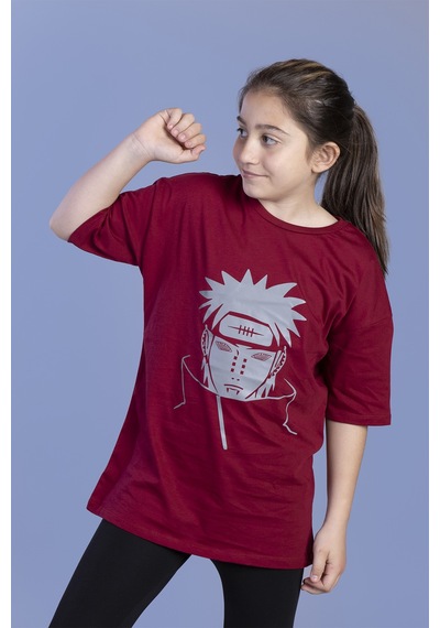 Toontoy Kids Toontoy Unisex Çocuk Reflektör Baskılı Tişört Bordo