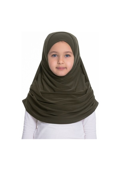 Hürrem Bone Haki Pratik Hazır Geçmeli Çocuk Tesettür Bone Sandy Kumaş Kendind Haki