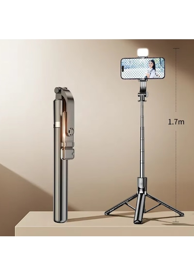 R1s-l 3in1 Bluetooth Kumandalı 170cm Tripod Işıklı Selfie Çubuğu