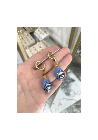 Seramik Model Göz Detaylı Küpe Çok Renkli