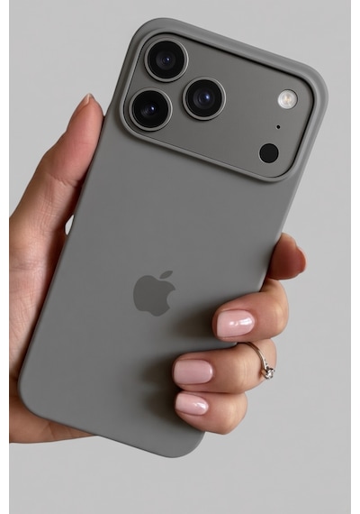 Iphone 17 Pro Max Uyumlu Kılıf Logolu Lansman Soft Yumuşak Içi Kadife Silikon Kapak Gri