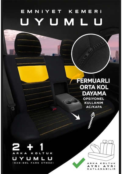 Mitsubishi Space Star Hatcback Diğer 2013-2018 Uy Tegin Pulse Serisi Raşel Siyah Sarı Koltuk Kılıfı