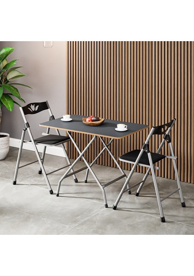 Katlanır Masa Ve 2 Adet Sandalye Seti Füme 50 x 80 -1133
