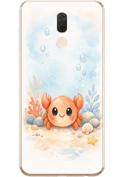 Huawei Mate 10 Lite Uyumlu Sevimli Yengeç Baskılı Silikon Kılıf Renkli