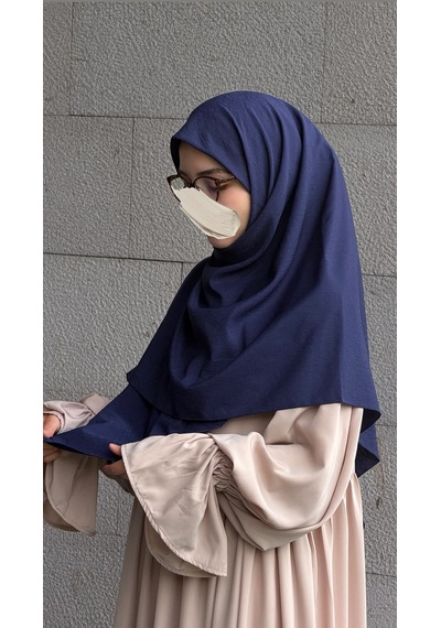 Qalortex Scarf Premium Jakarlı Hüma Büyük Boy Eşarp -lacivert