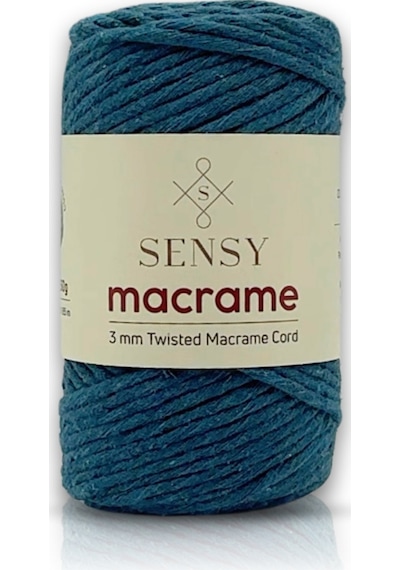 Sensy Taranan Makrome İpi 3mm Taranabilir Pamuk Makrome İpi Makrame İpi Petrol Mavisi