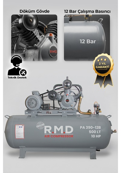 R.m.d Kompresör Pistonlu Hava Kompresörü 500 Lt 3 Kafa 12 Bar 10 Hp I Paı390ı12b