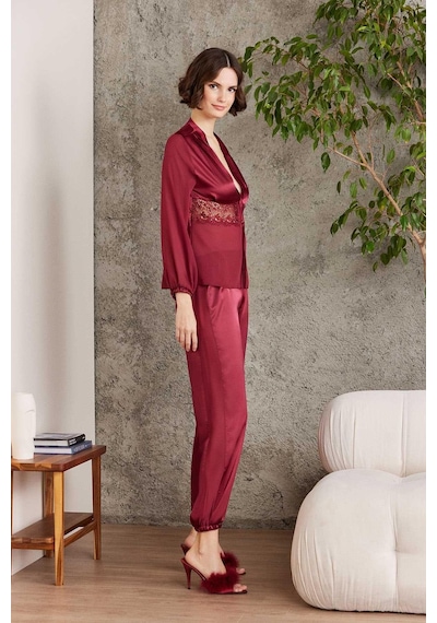 Pierre Cardin 6005 Kadın Bordo Gelin Set 6'lı Saten Takım Bordo