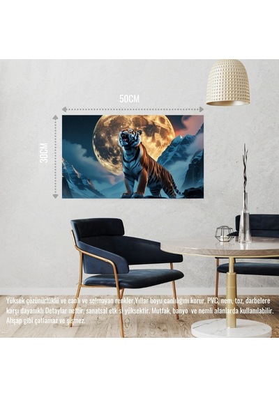 Sinirli Kaplan Sisli Dağda Uhrevi Atmosfer Bilimkurgu İllüstrasyonu 01 Çerçevesiz 50x30 Cm Pvc Tablo