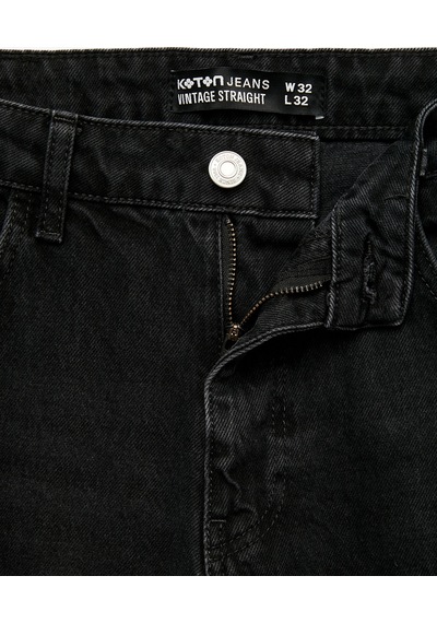 Koton Pamuklu Normal Bel Cepli Vintage Straight Fit Jean Pantolon Siyah 7wam40164nd