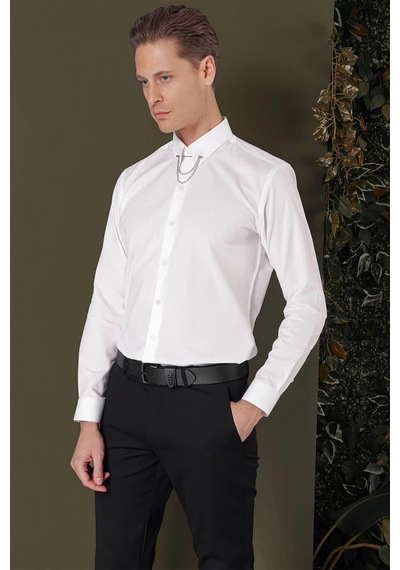 Efor Gk 707 Slim Fit Beyaz Klasik Gömlek Beyaz