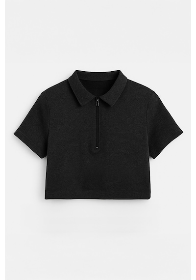 Kadın Polo Yaka Fermuarlı Crop T-shirt Çok Renkli