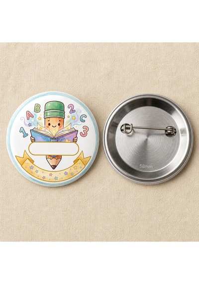 Fikart Artık Okuyorum - Yeşil Kalem - Okul Ve Öğrenci Temalı 58mm İğneli Metal Buton Rozet Çok Renkli