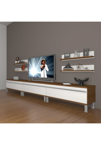 Decoraktiv Eko 270r Mdf Krom Ayaklı Tv Ünitesi Tv Sehpası Ceviz - Beyaz