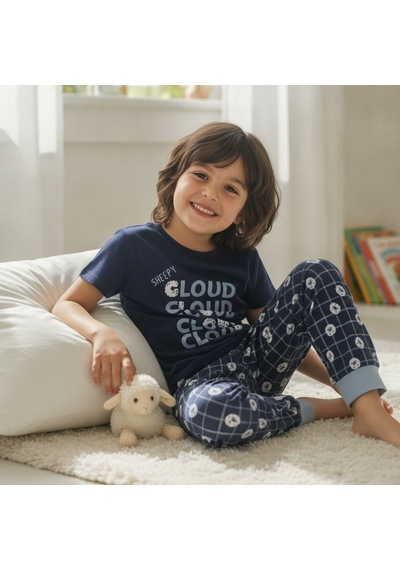 Bonbon Çocuk Cloud Baskılı Lacivert Renk 2'li Takım Cb1043