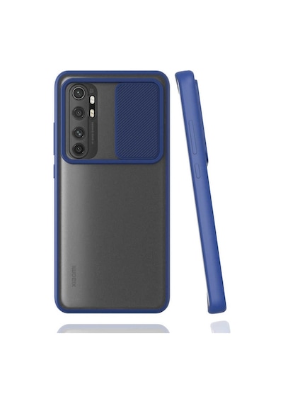 Noktaks - Xiaomi Uyumlu Xiaomi Mi Note 10 Lite - Kılıf Slayt Sürgülü Arkası Buzlu Lensi Kapak - Lacivert